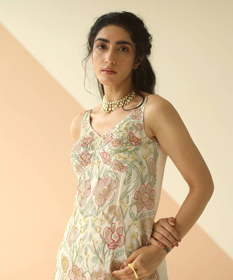 Offwhite Heavy Jaal Kurti Sharara With Border Dupatta