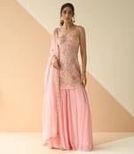 Baby Pink Crepe Heavy Jaal Kurti Sharara with Border Dupatta