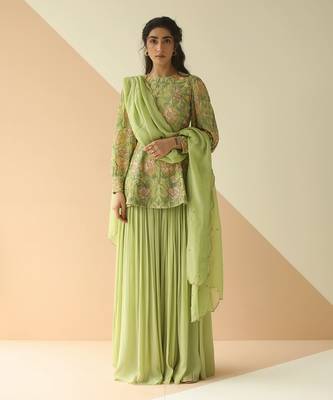 Pista Green Heavy Jaal Peplum Sharara With Scallop Dupatta 1