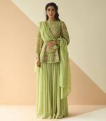 Pista Green Heavy Jaal Peplum Sharara With Scallop Dupatta
