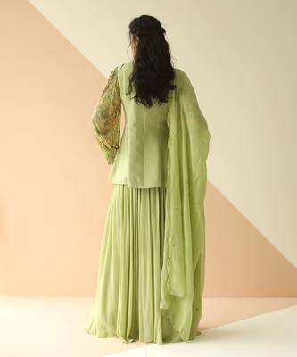 Pista Green Heavy Jaal Peplum Sharara With Scallop Dupatta 2