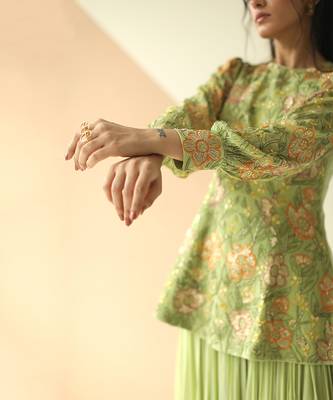 Pista Green Heavy Jaal Peplum Sharara With Scallop Dupatta 3