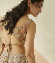 Grey Cupwork Blouse Embroidered Sharara With Border Dupatta