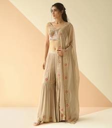Grey Cupwork Blouse Embroidered Sharara With Border Dupatta