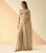 Grey Cupwork Blouse Embroidered Sharara With Border Dupatta