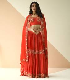 Red Cupwork Blouse Embroidered Sharara With Border Dupatta