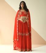 Red Cupwork Blouse Embroidered Sharara With Border Dupatta