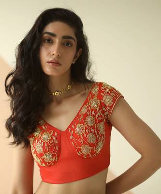 Red Cupwork Blouse Embroidered Sharara With Border Dupatta 3
