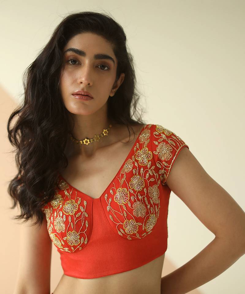 Red Cupwork Blouse Embroidered Sharara With Border Dupatta