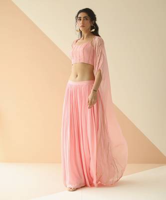 Baby Pink Step Line Blouse Sharara With Line Organza Jacket 2