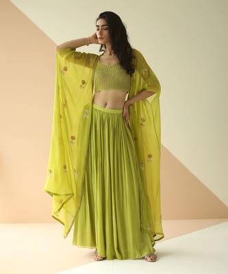 Lime Green Heavy Step Blouse Sharara With Butti Organza Jacket 1