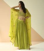 Lime Green Heavy Step Blouse Sharara With Butti Organza Jacket