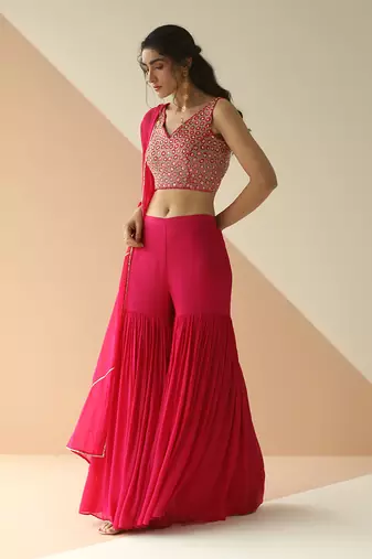 Rani Pink Heavy Blouse Sharara With Dupatta