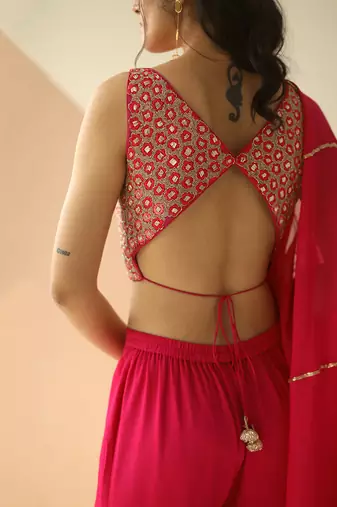 Rani Pink Heavy Blouse Sharara With Dupatta