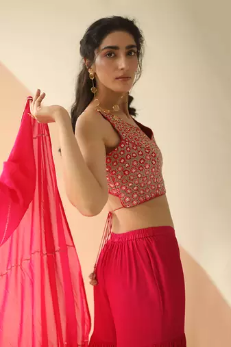 Rani Pink Heavy Blouse Sharara With Dupatta