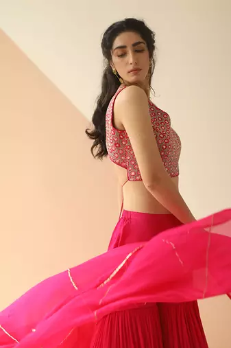 Rani Pink Heavy Blouse Sharara With Dupatta