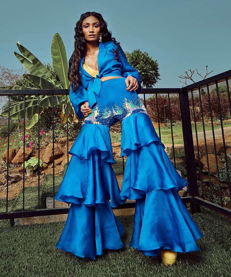 Azure Blue Knotted Organza Co Ord Set