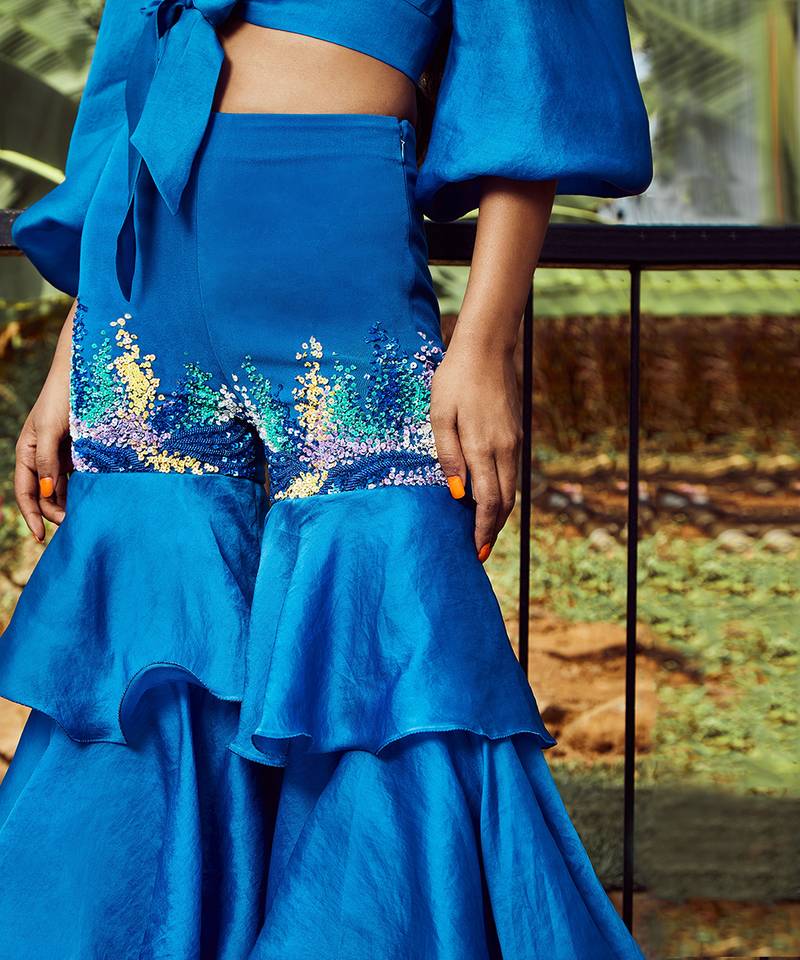Azure Blue Knotted Organza Co Ord Set
