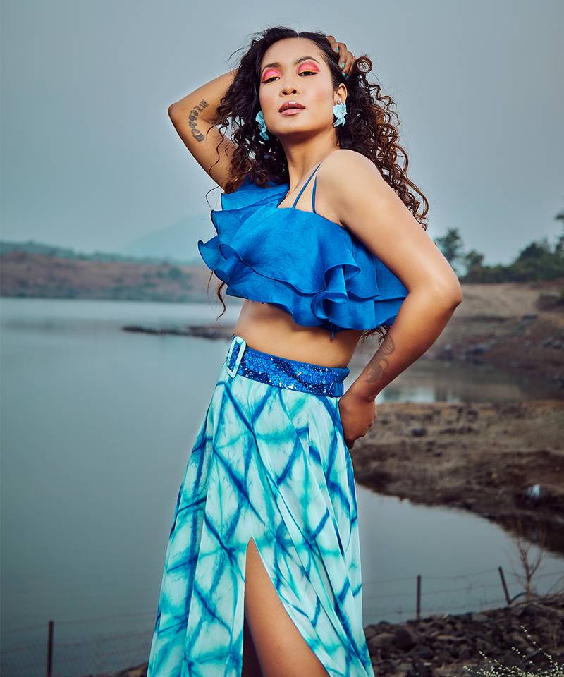 Azure Blue Ruffled Co Ord Set