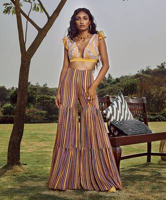 Yellow Italian Crepe Embroidered Amber Co Ord Set 1