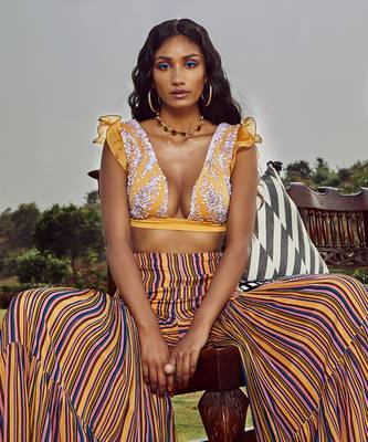 Yellow Italian Crepe Embroidered Amber Co Ord Set 3
