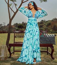 Blue Tie Dye Silk Maxi Dress