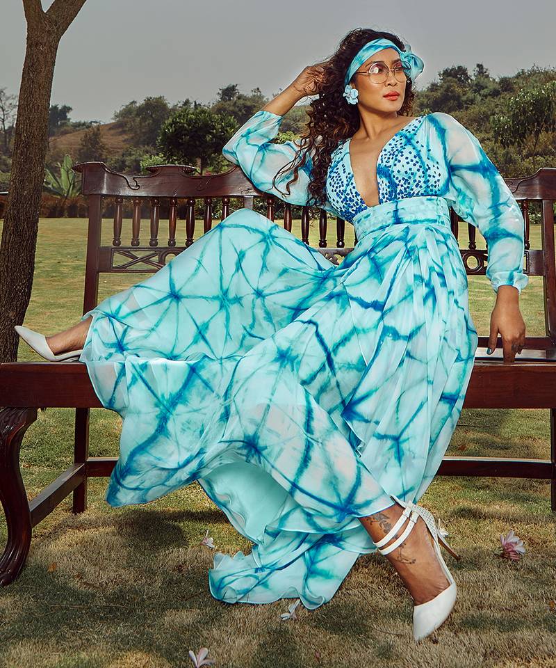 Blue Tie Dye Silk Maxi Dress 