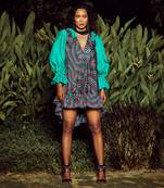 Mint Green Printed Bias Flared Dress