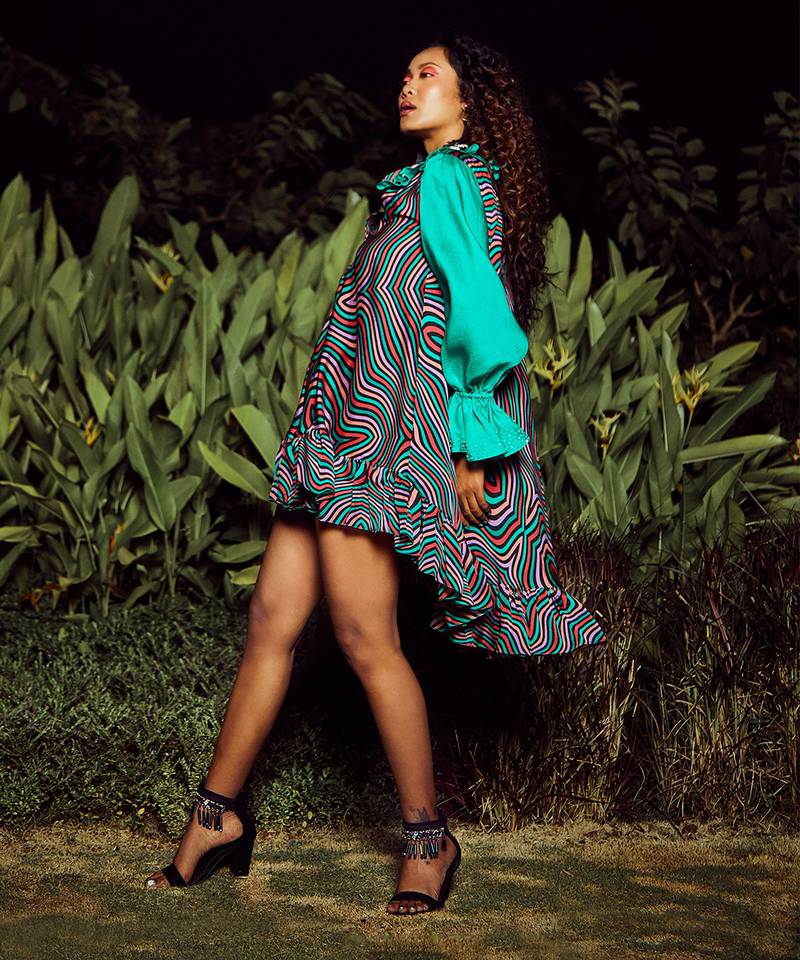 Mint Green Printed Bias Flared Dress