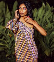Yelllow Printed One Shoulder High Slit Maxi Dress