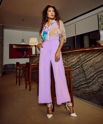 Lavender Italian Crepe Overlap Jumpsuit  1