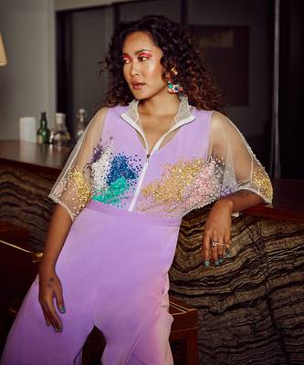Lavender Italian Crepe Overlap Jumpsuit  3