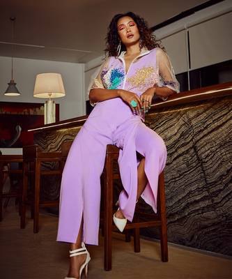 Lavender Italian Crepe Overlap Jumpsuit  4