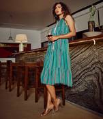 Mint Green Halter Neck Crepe Printed Dress