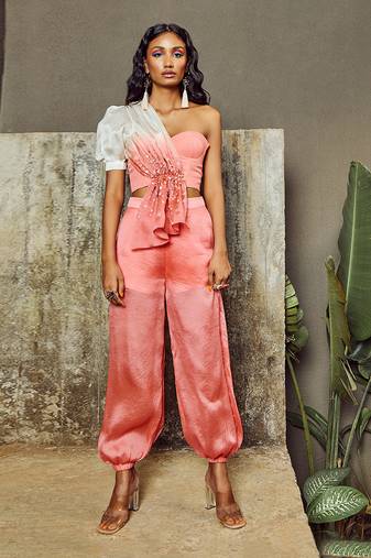 Ivory Dip Dyed  Organza Co Ord Set