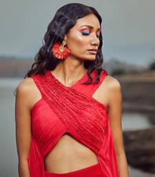 Scarlet Red Halter Top And Trouser Set