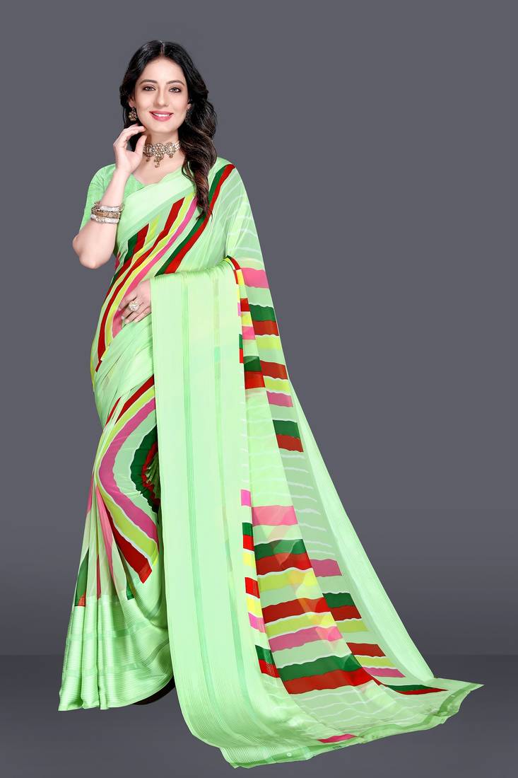 Mm Venture Green Satin Pata Saree