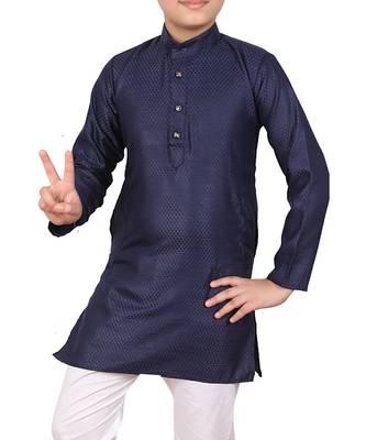 Boys Blue and White Cotton Simple Kurta Pajama Set 2