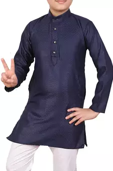 Boys Blue and White Cotton Simple Kurta Pajama Set