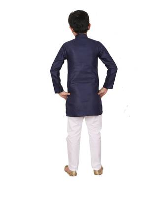 Boys Blue and White Cotton Simple Kurta Pajama Set 5