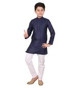 Boys Blue and White Cotton Simple Kurta Pajama Set