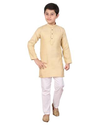 Boys Cream and White Cotton Simple Kurta Pajama Set 1