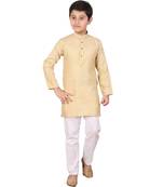 Boys Cream and White Cotton Simple Kurta Pajama Set