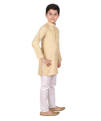 Boys Cream and White Cotton Simple Kurta Pajama Set 3