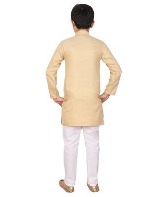 Boys Cream and White Cotton Simple Kurta Pajama Set 5