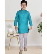 Boys Green and White Cotton Simple Kurta Pajama Set