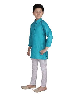 Boys Green and White Cotton Simple Kurta Pajama Set 5