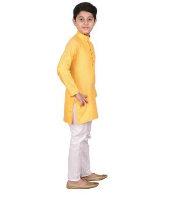 Boys Yellow and White Cotton Simple Kurta Pajama Set 2