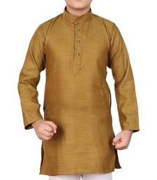 Boys Mehndi and White Cotton Simple Kurta Pajama Set