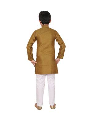 Boys Mehndi and White Cotton Simple Kurta Pajama Set 5